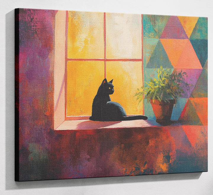 Black Cat Window Plant African American canvas print canvas print with visible wall art format