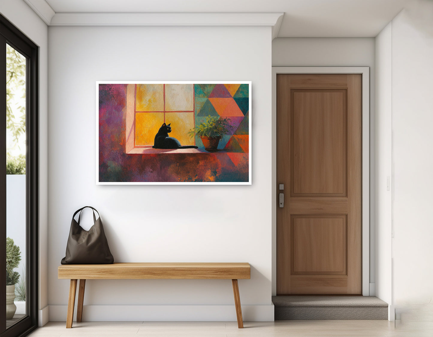 Black Cat Window Plant African American canvas print home decor view
