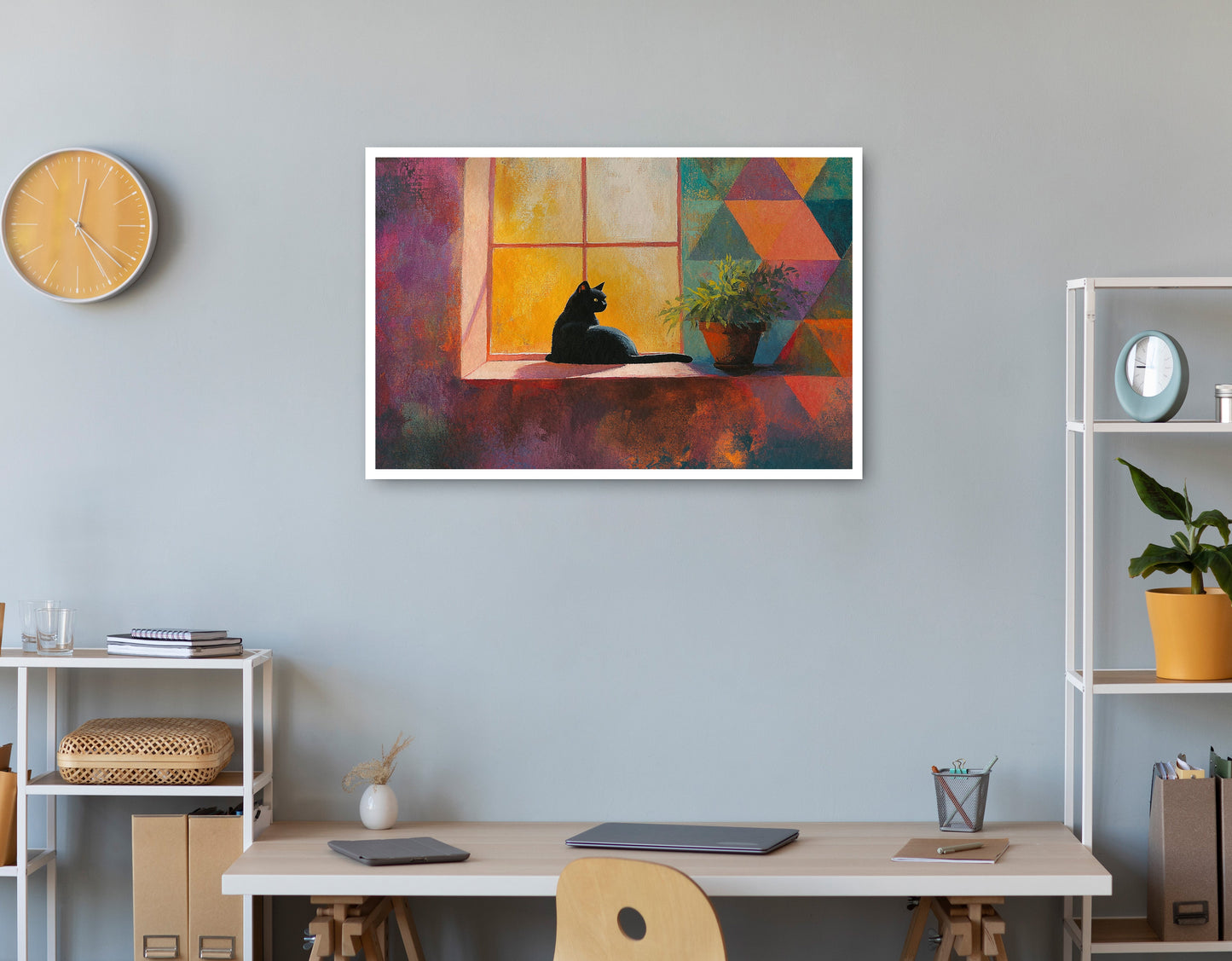 Black Cat Window Plant African American canvas print print view