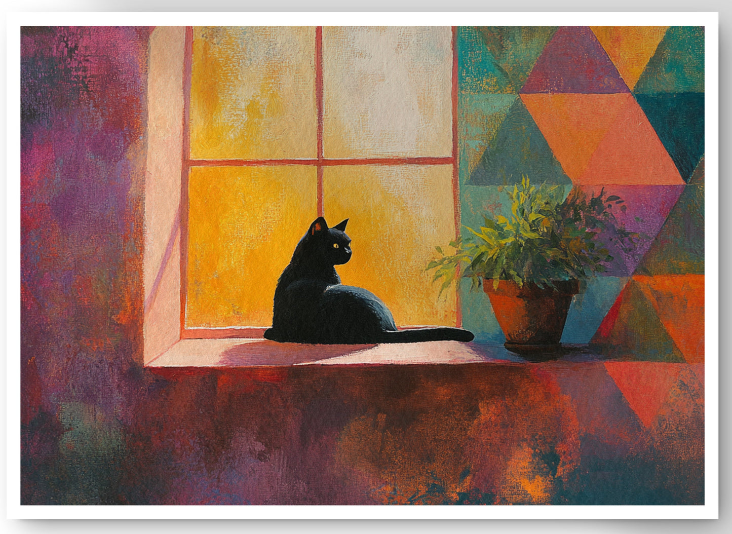 Black Cat Window Plant African American canvas print by MoomZee Artwork