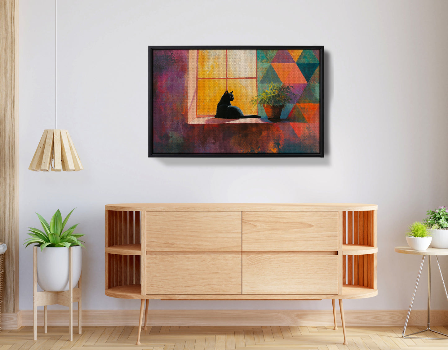 Black Cat Window Plant African American canvas print view 26