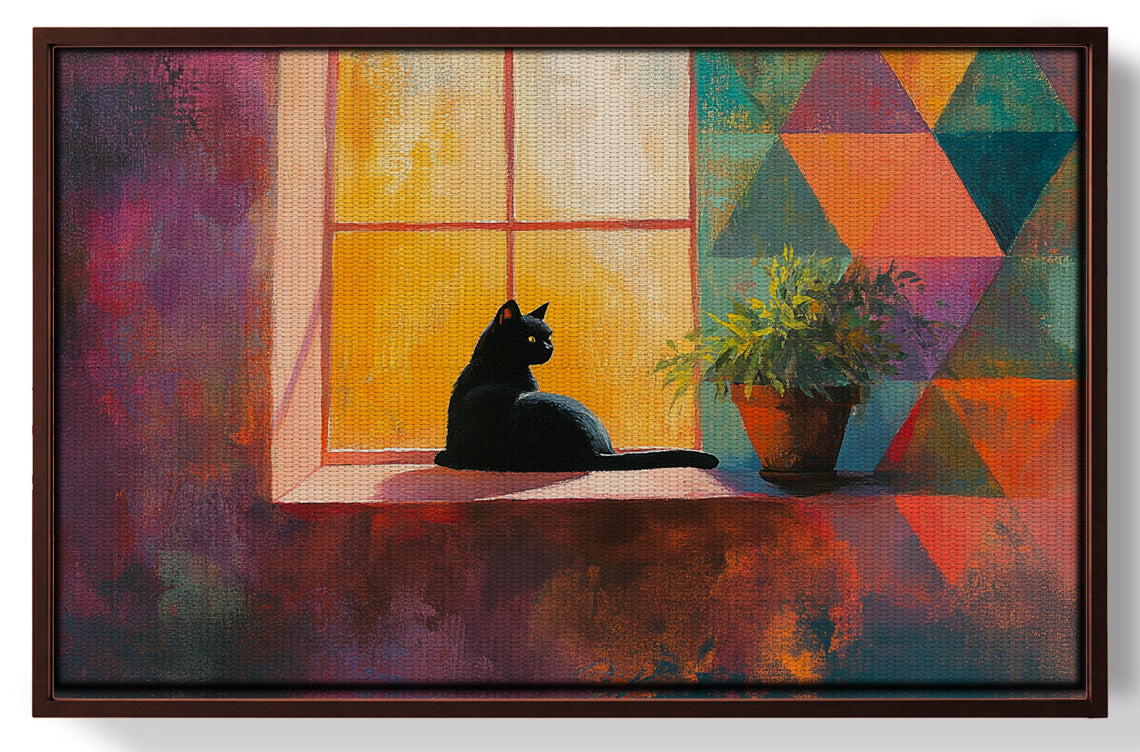 Black Cat Window Plant African American canvas print view 31