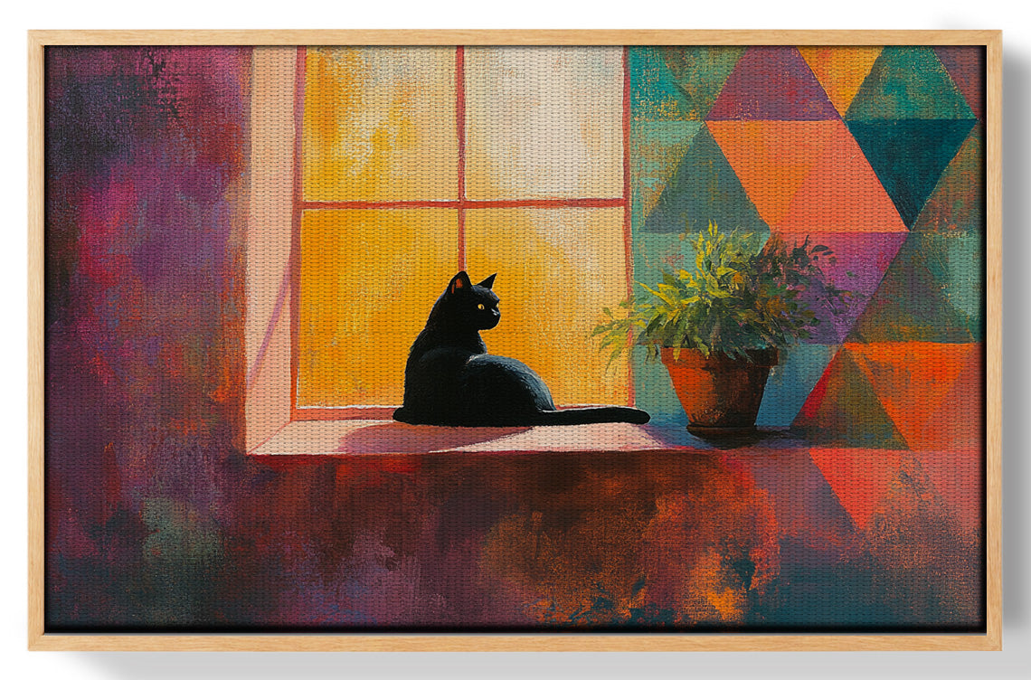 Black Cat Window Plant African American canvas print view 49
