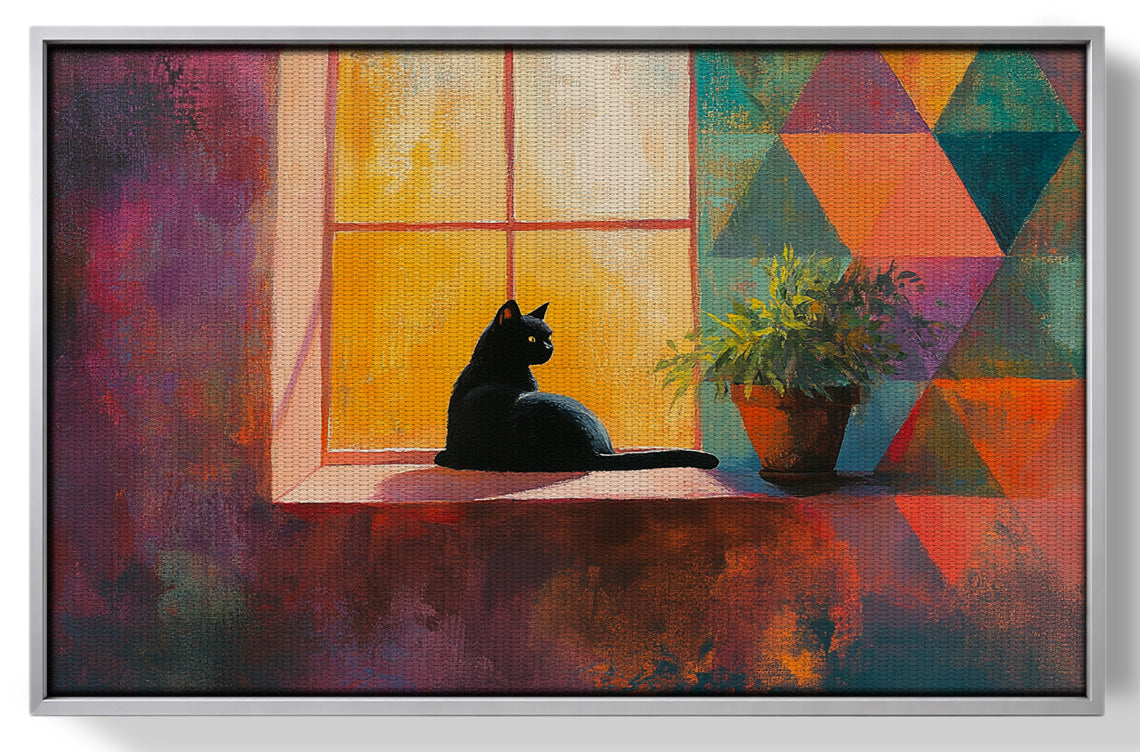 Black Cat Window Plant African American canvas print view 55