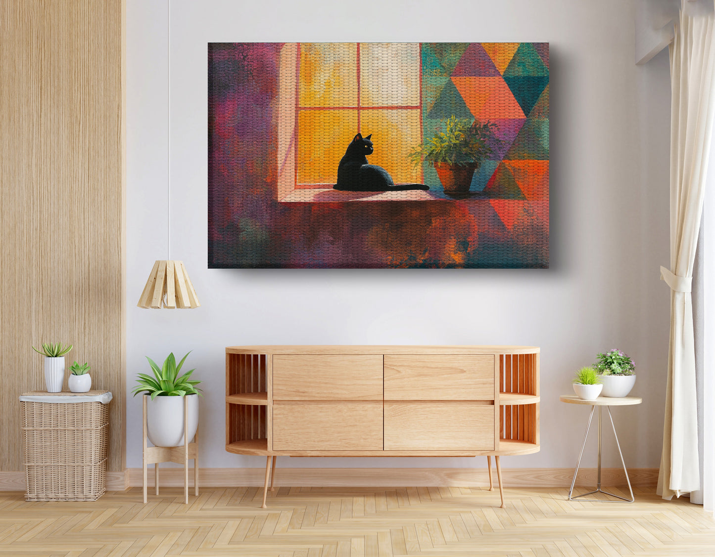 Black Cat Window Plant African American canvas print view 14