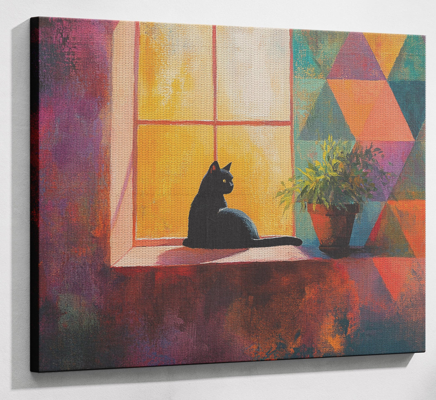 Black Cat Window Plant African American canvas print view 13