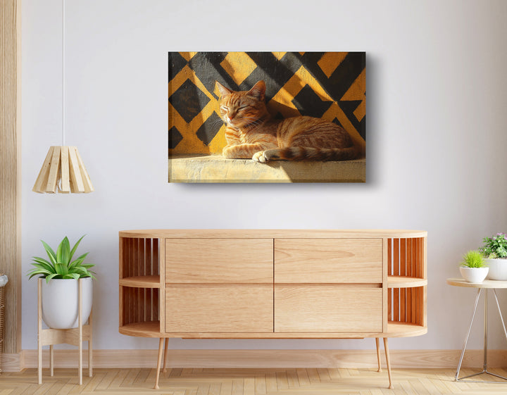 Orange Cat Geometric Sunlight Wall Art