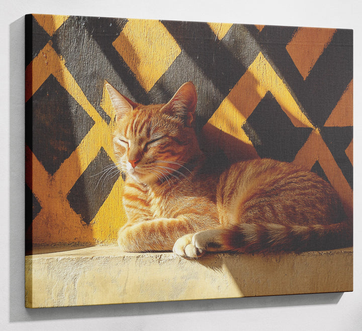 Orange Cat Geometric Sunlight African American abstract art canvas print with visible wall art format