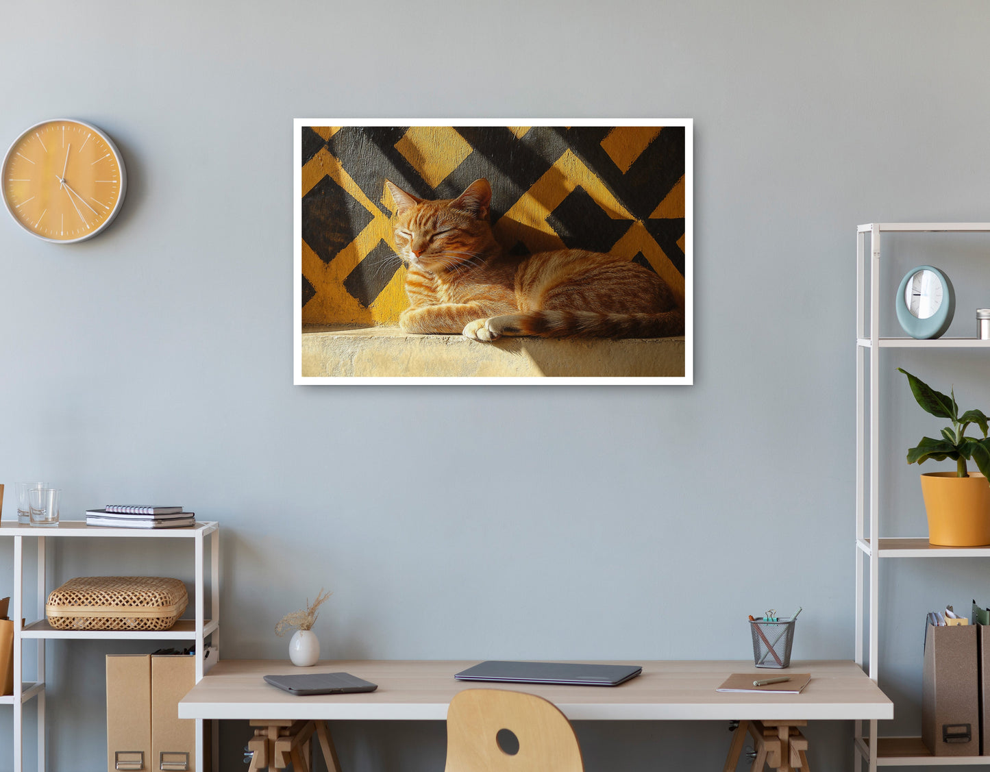 Orange Cat Geometric Sunlight African American abstract art print view