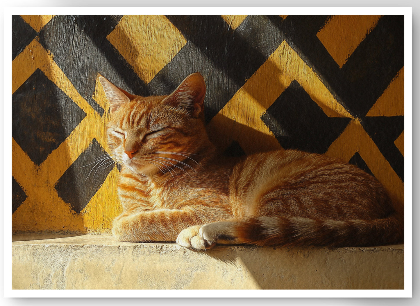 Orange Cat Geometric Sunlight African American abstract art canvas print by MoomZee Artwork