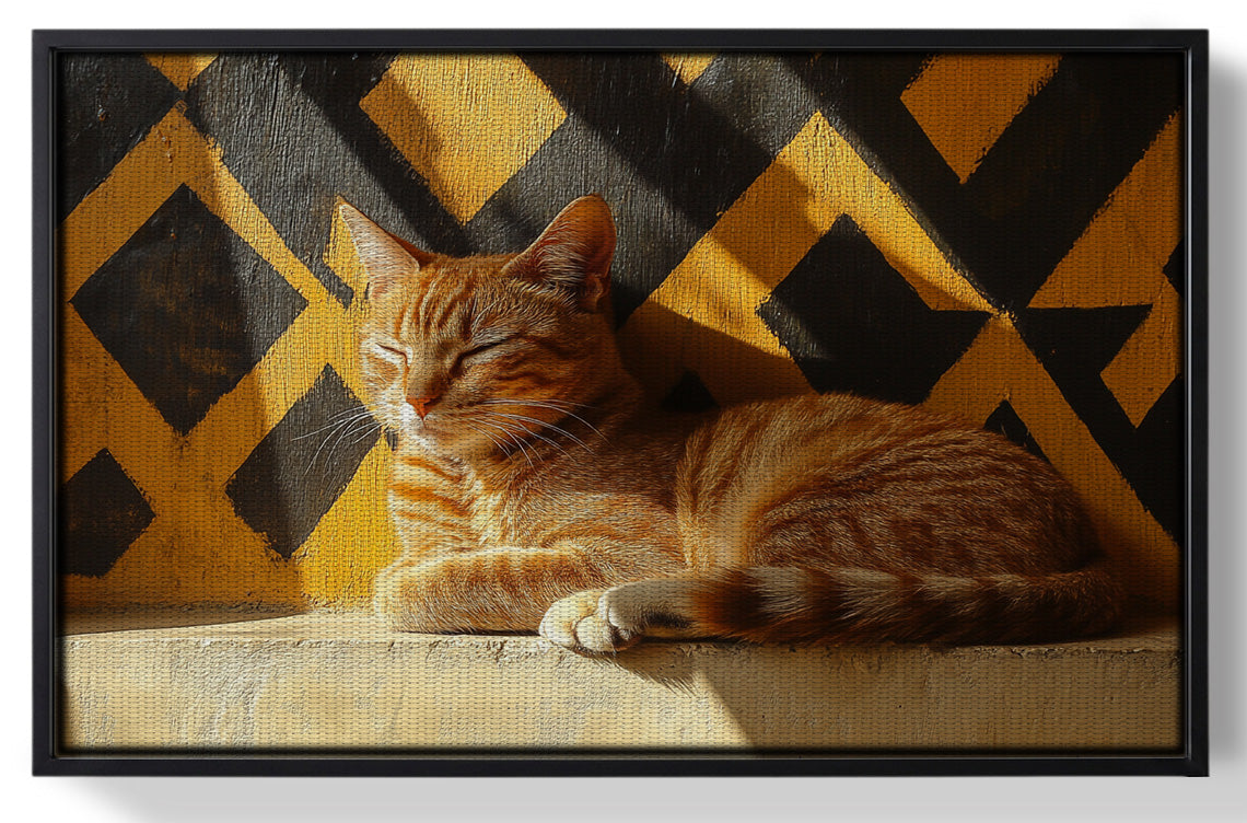 Framed Orange Cat Geometric Sunlight African American abstract art for home decor