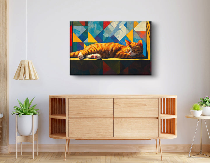 Sleeping Orange Cat Geometric Wall Art