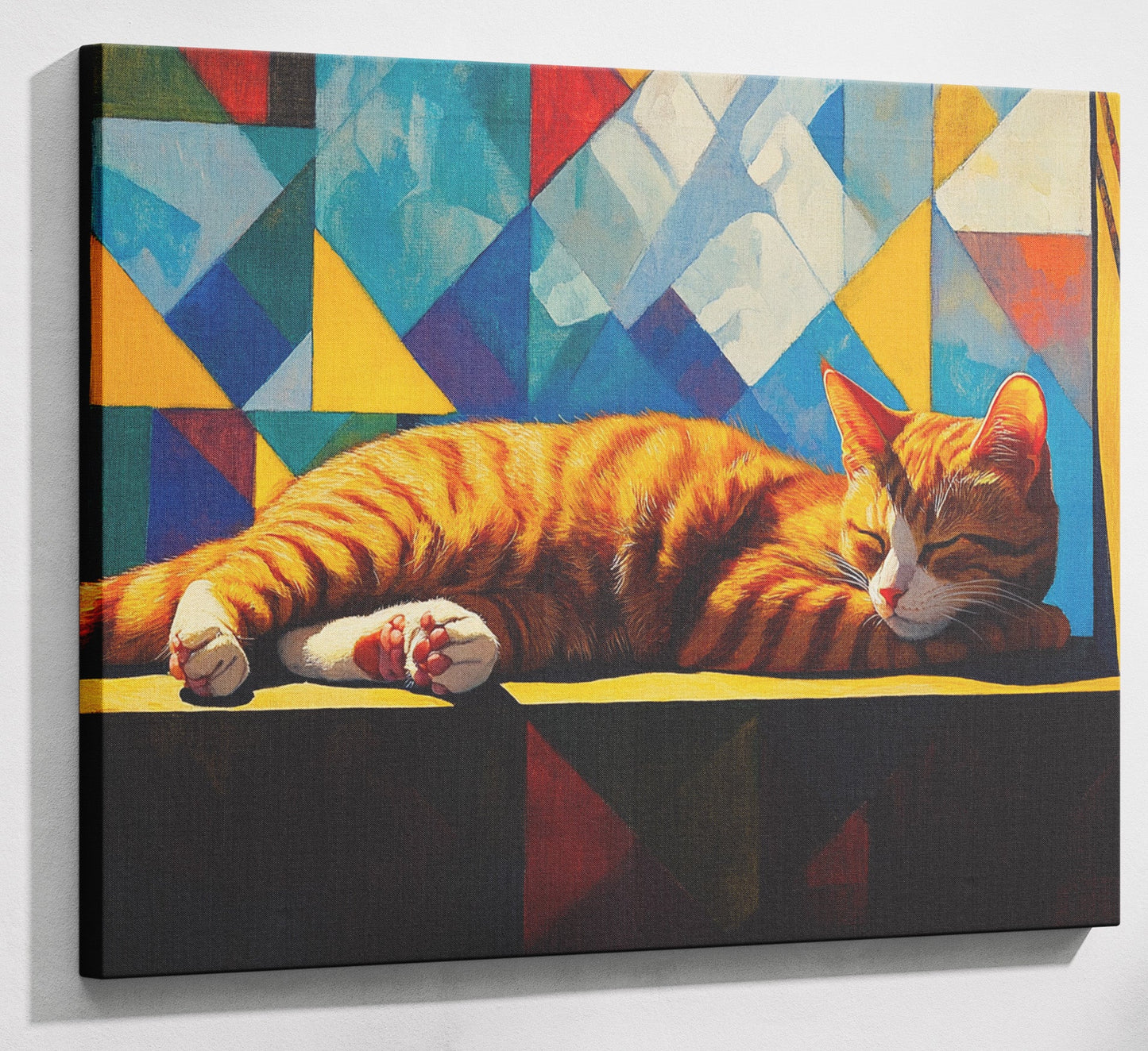 Sleeping Orange Cat Geometric African American abstract art canvas print with visible wall art format