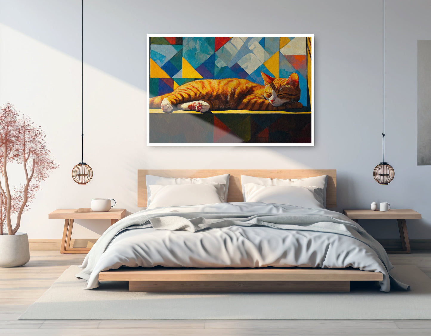 Sleeping Orange Cat Geometric African American abstract art artwork view