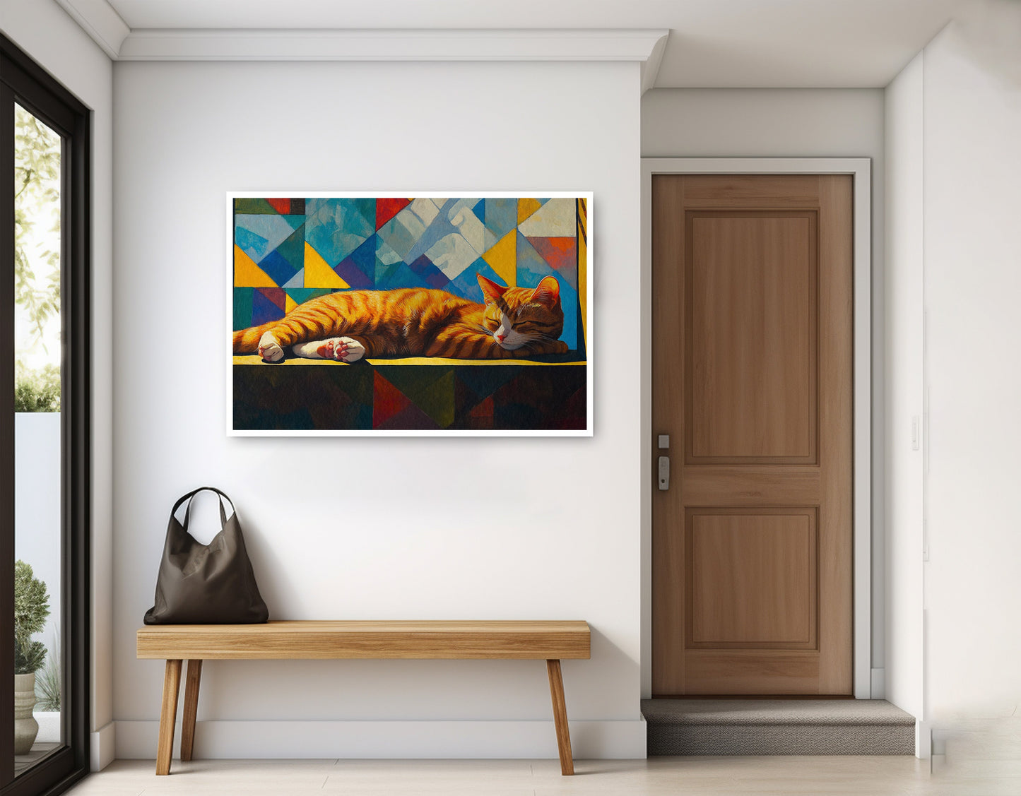 Sleeping Orange Cat Geometric African American abstract art home decor view