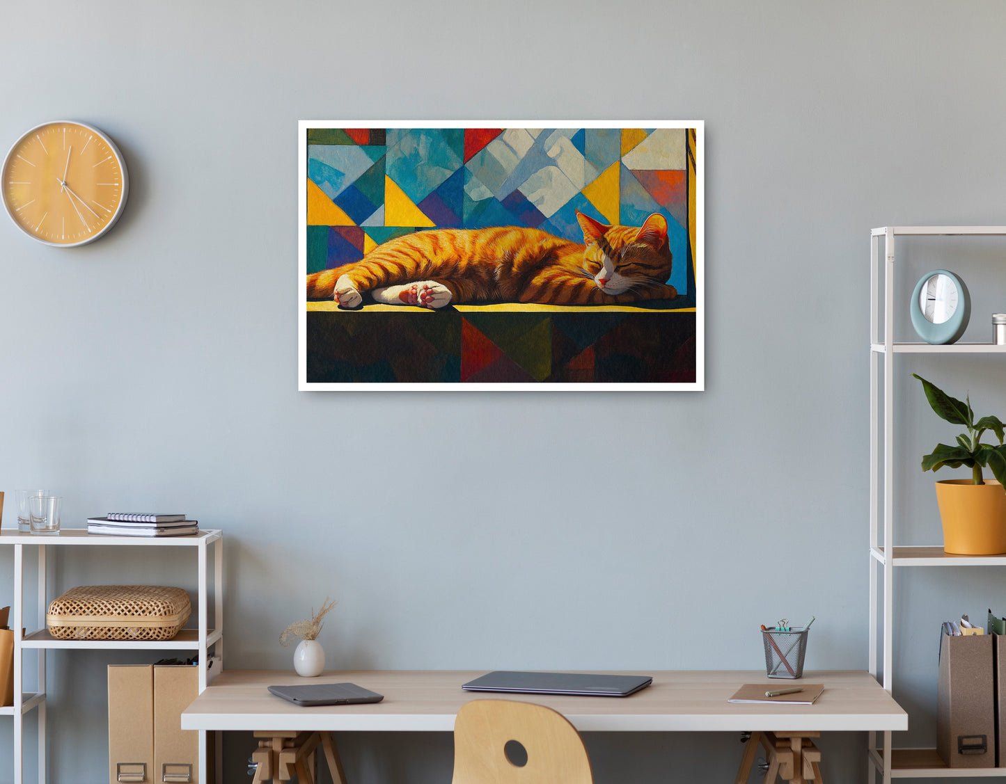 Sleeping Orange Cat Geometric African American abstract art print view