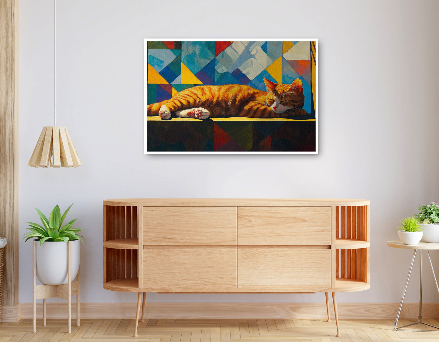 Alternate view of Sleeping Orange Cat Geometric African American abstract art canvas print