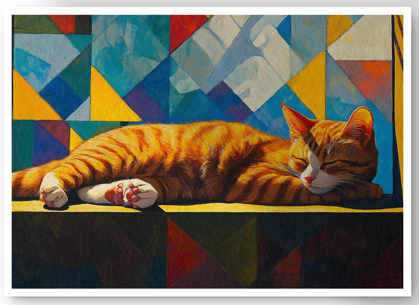 Sleeping Orange Cat Geometric African American abstract art canvas print by MoomZee Artwork