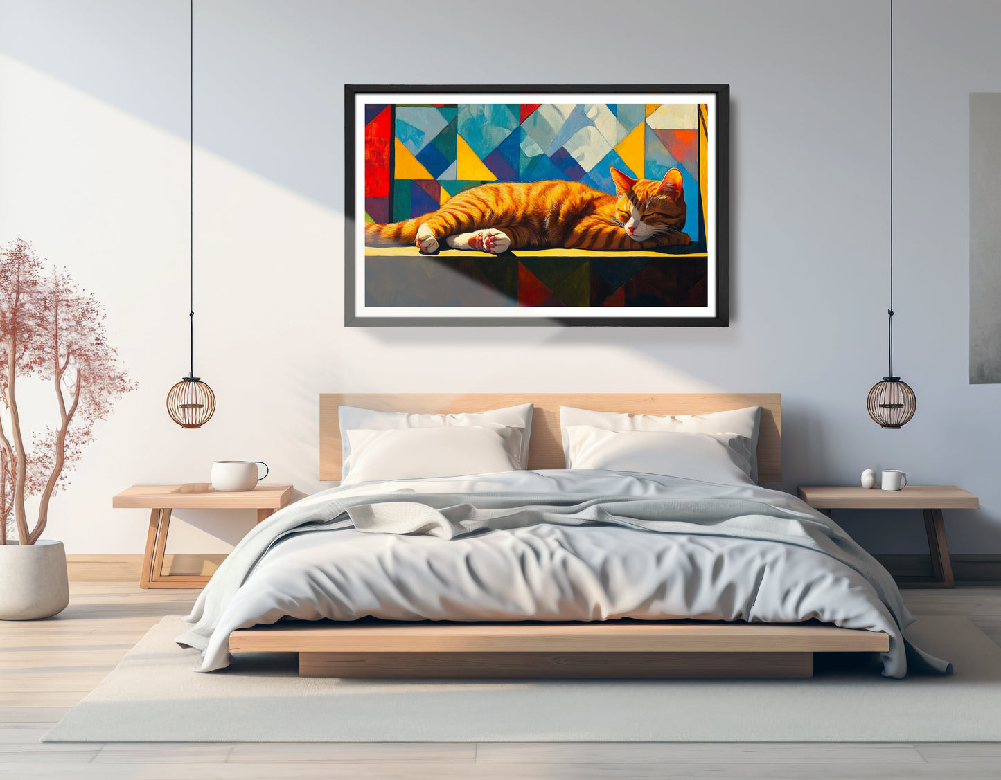 Sleeping Orange Cat Geometric African American abstract art view 69