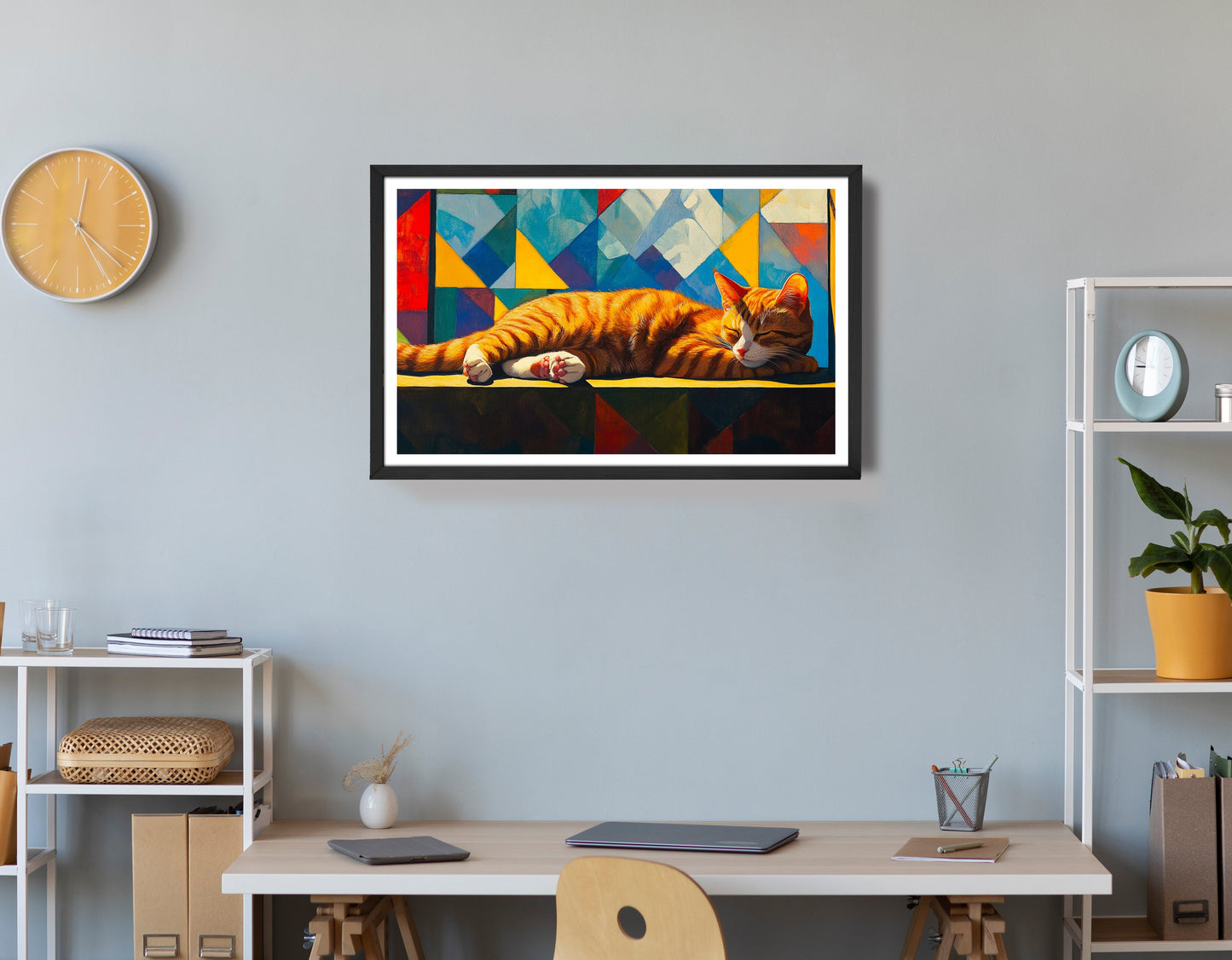 Sleeping Orange Cat Geometric African American abstract art view 72