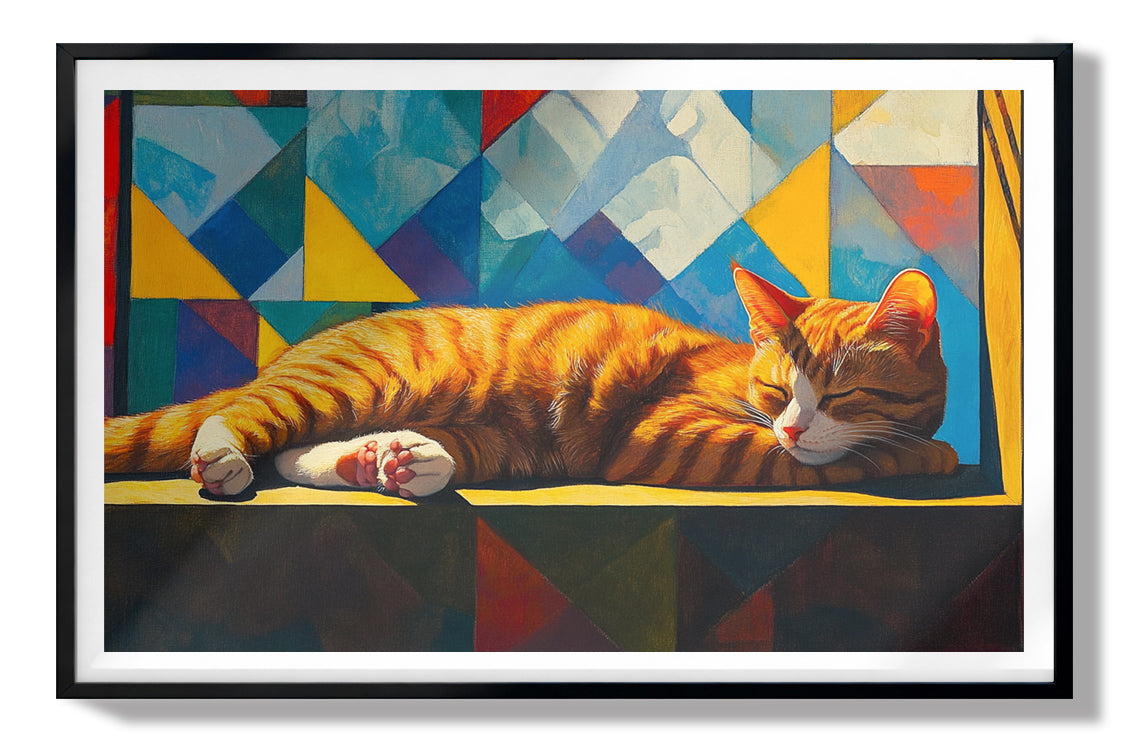 Sleeping Orange Cat Geometric African American abstract art view 67
