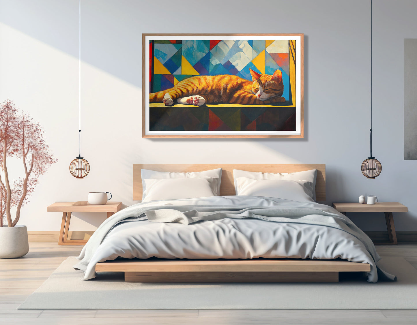 Sleeping Orange Cat Geometric African American abstract art view 81