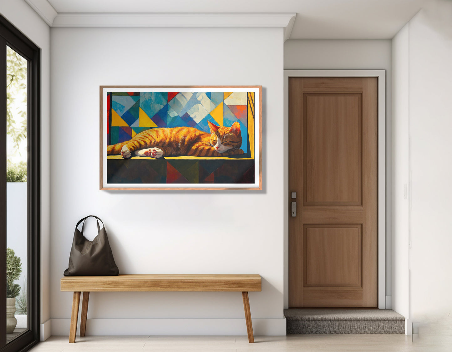 Sleeping Orange Cat Geometric African American abstract art view 83