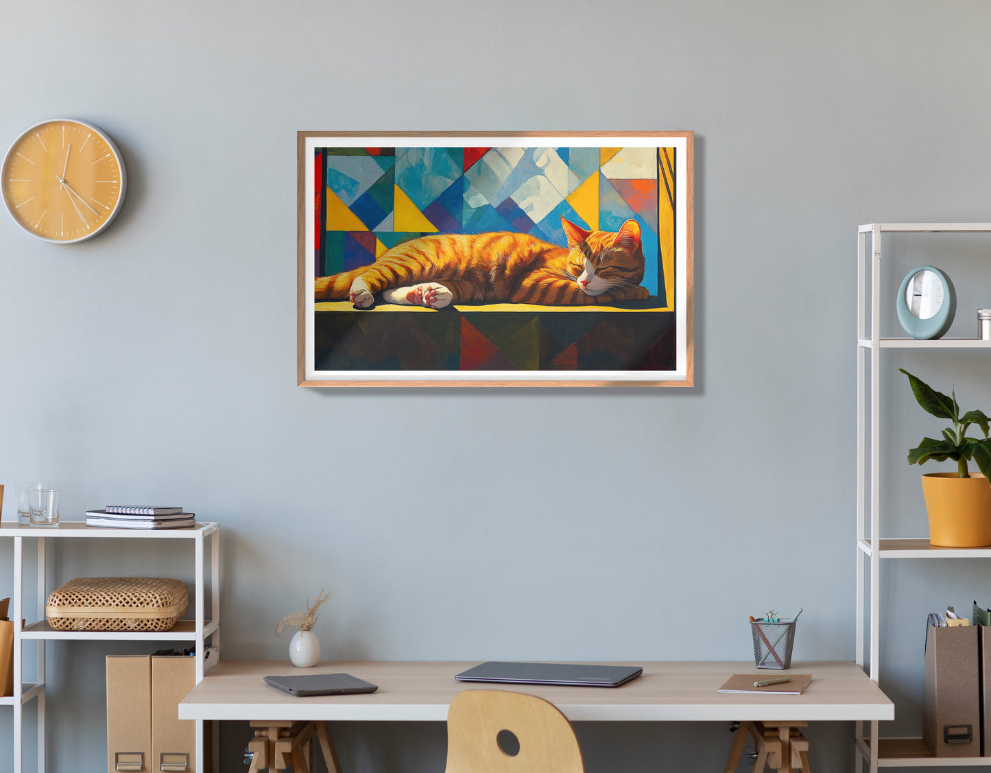 Sleeping Orange Cat Geometric African American abstract art view 84