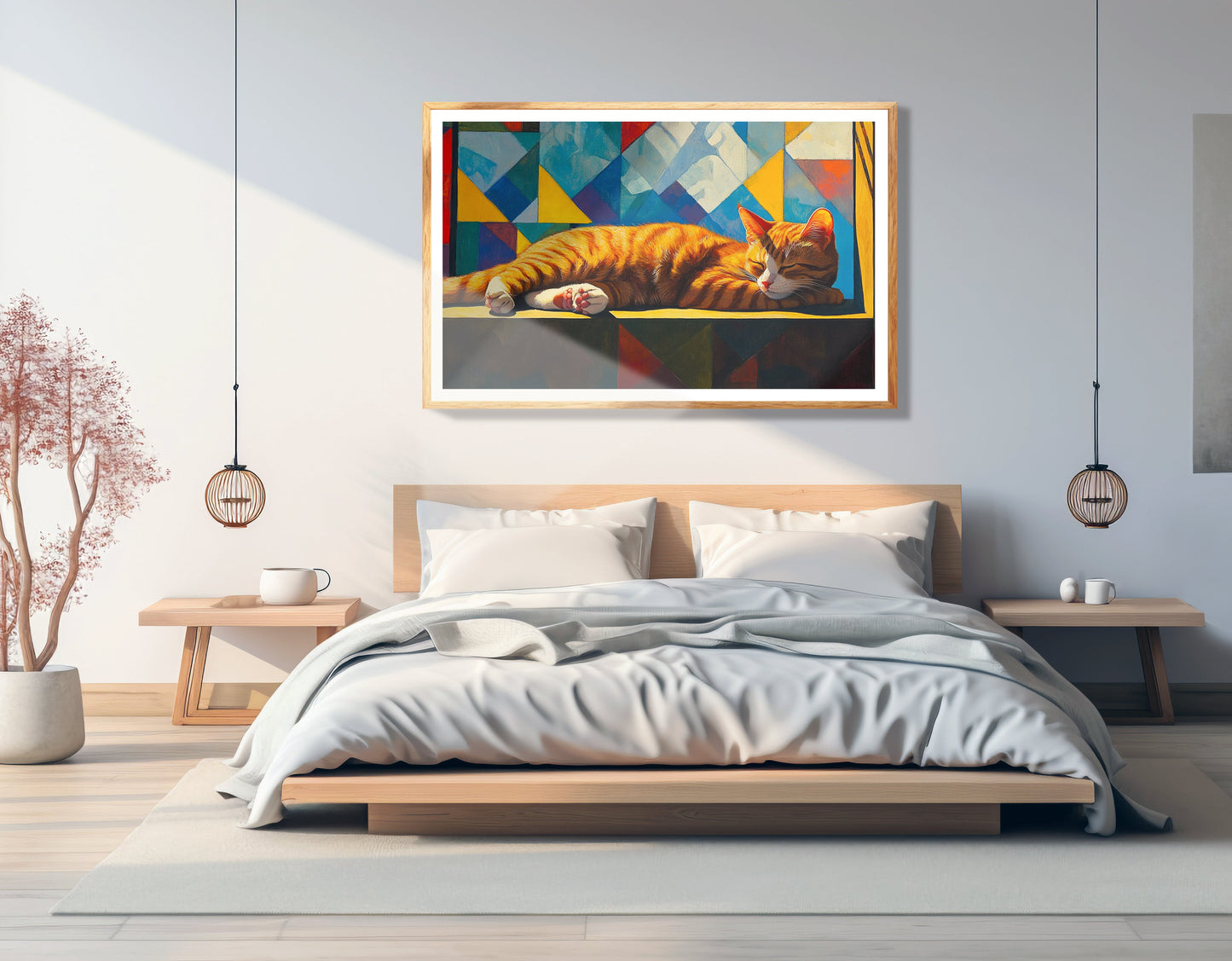 Sleeping Orange Cat Geometric African American abstract art view 75