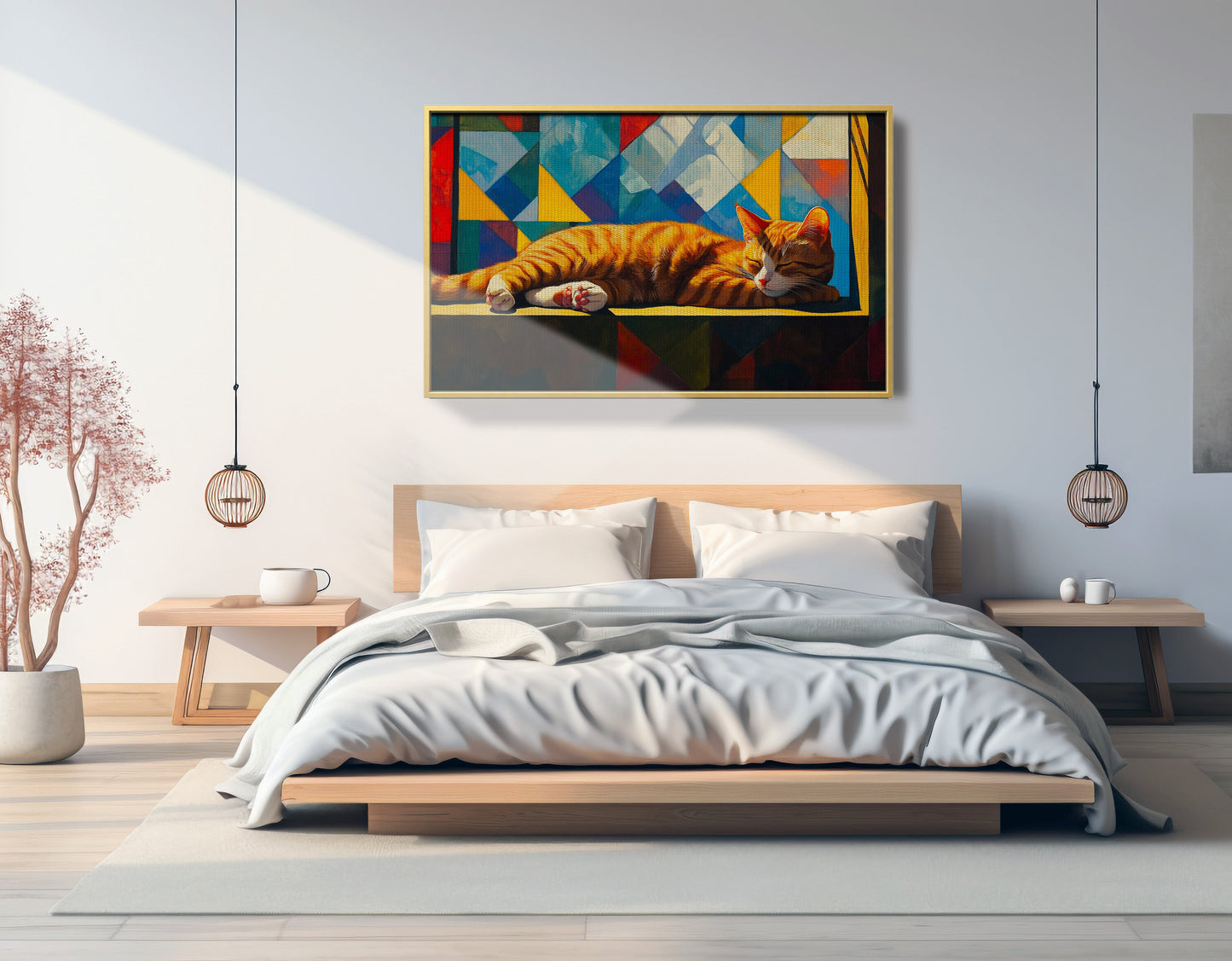 Sleeping Orange Cat Geometric African American abstract art view 39