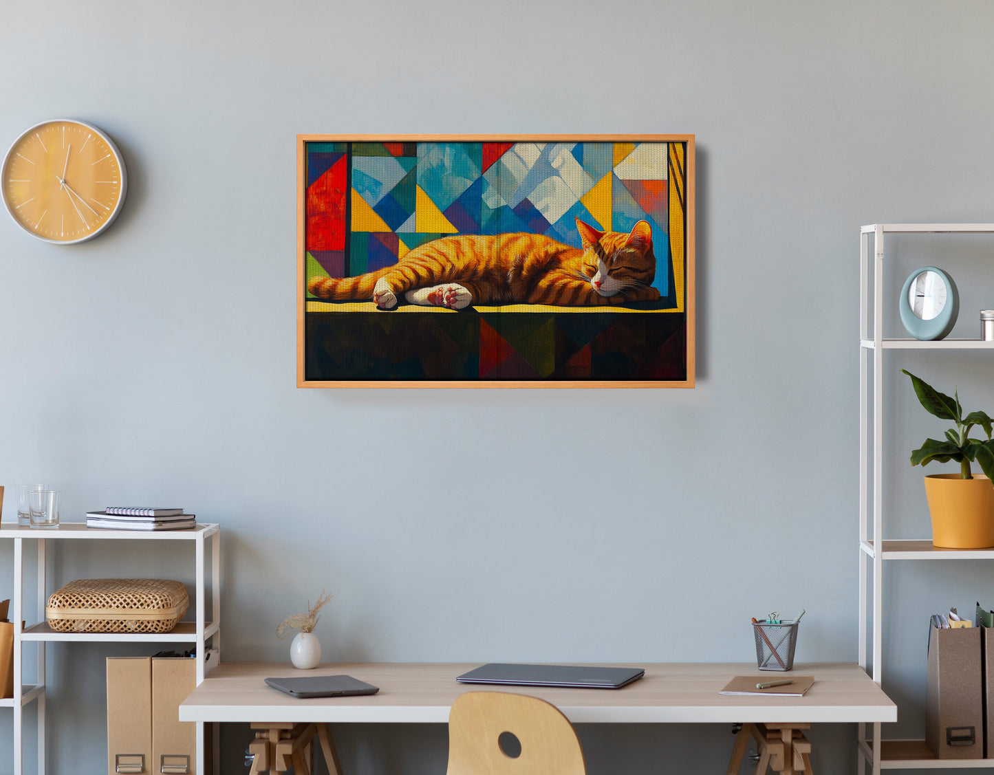 Sleeping Orange Cat Geometric African American abstract art view 48