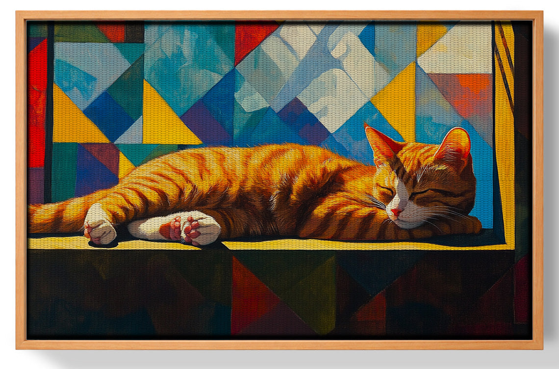 Sleeping Orange Cat Geometric African American abstract art view 43