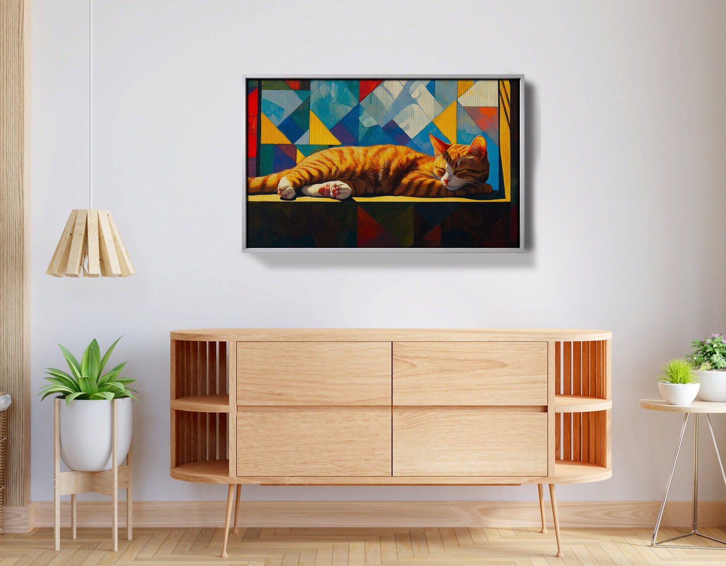 Sleeping Orange Cat Geometric African American abstract art view 56