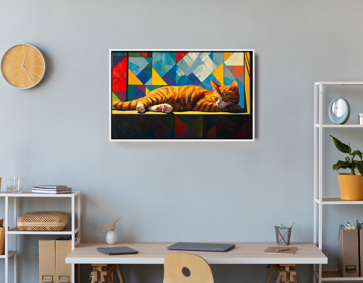 Sleeping Orange Cat Geometric African American abstract art view 66