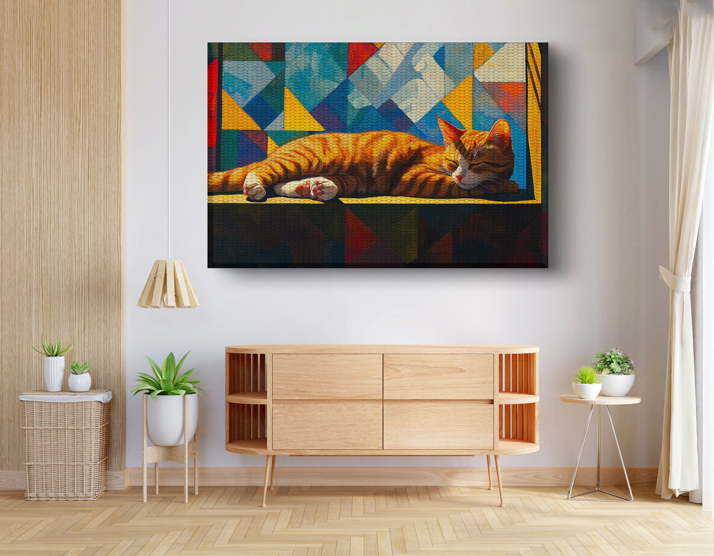 Sleeping Orange Cat Geometric African American abstract art view 14