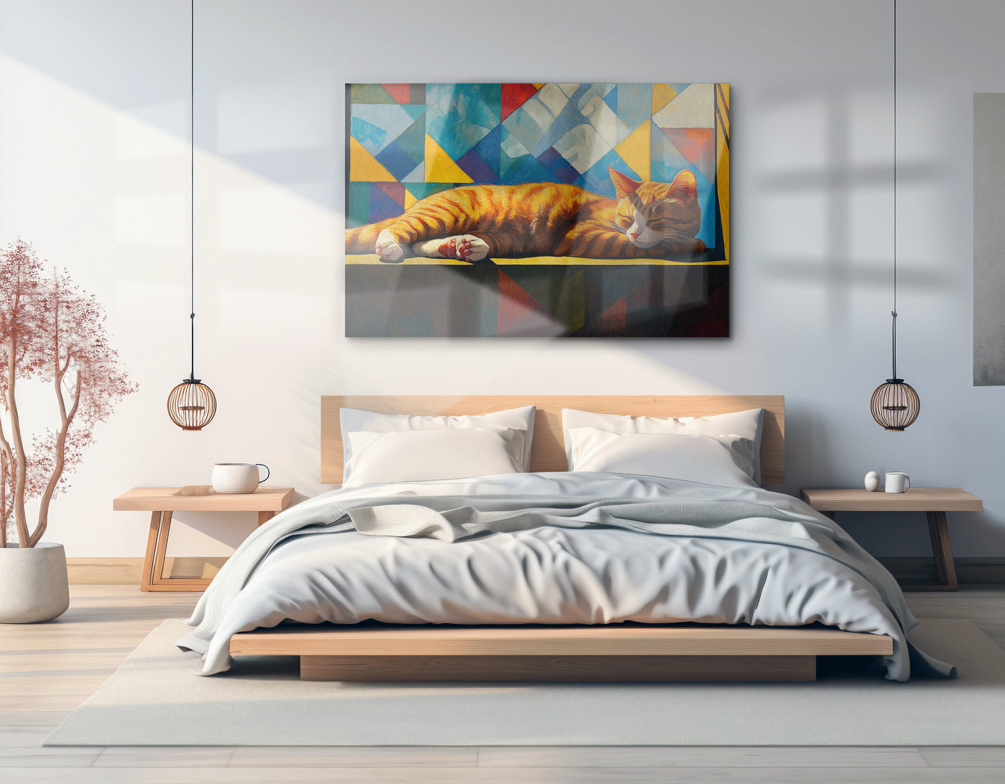 Sleeping Orange Cat Geometric African American abstract art view 21
