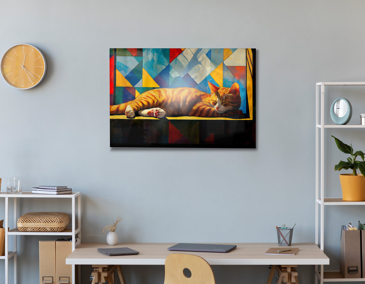 Sleeping Orange Cat Geometric African American abstract art view 24
