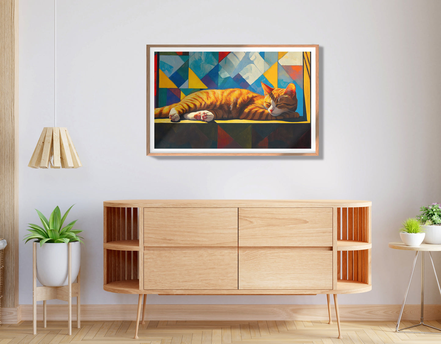 Sleeping Orange Cat Geometric African American abstract art view 80