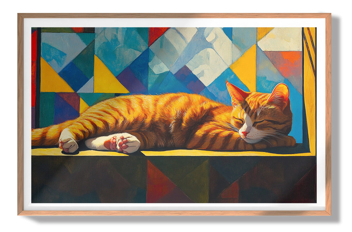Sleeping Orange Cat Geometric African American abstract art view 79