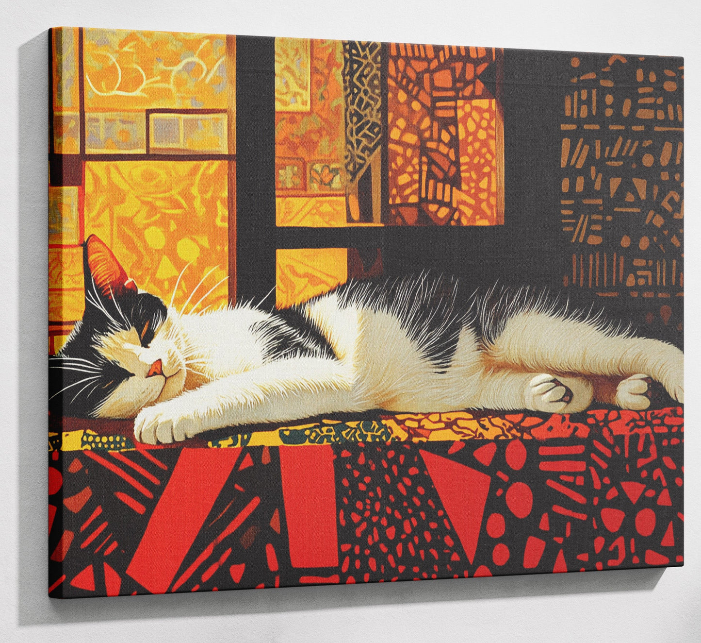 Sleeping White Cat African Pattern African American canvas print canvas print with visible wall art format