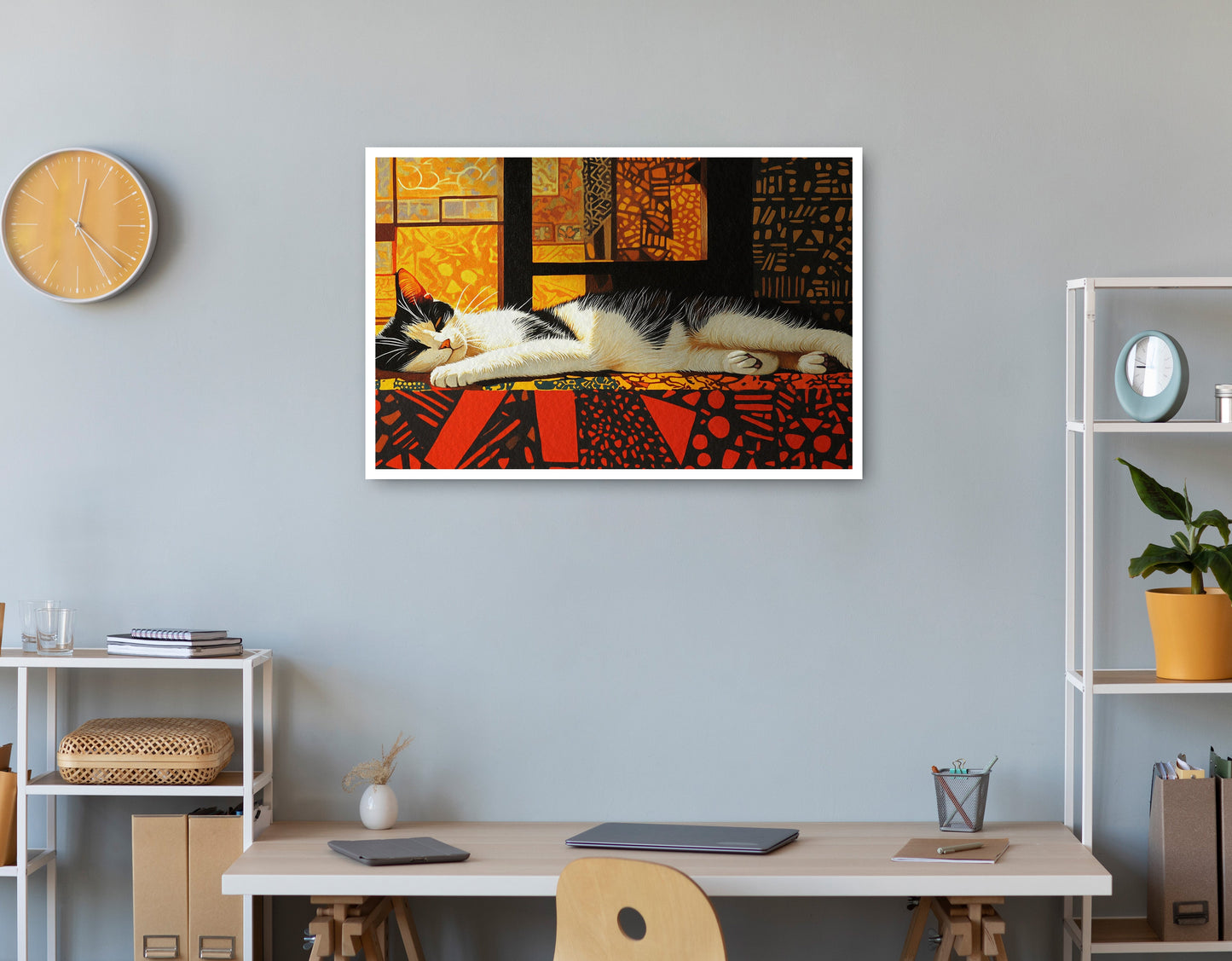 Sleeping White Cat African Pattern African American canvas print print view