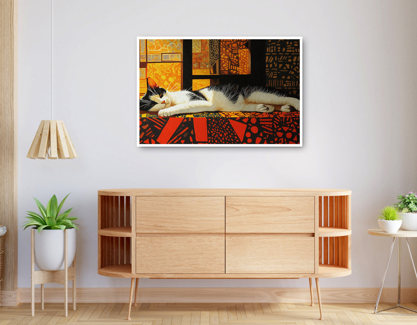 Alternate view of Sleeping White Cat African Pattern African American canvas print