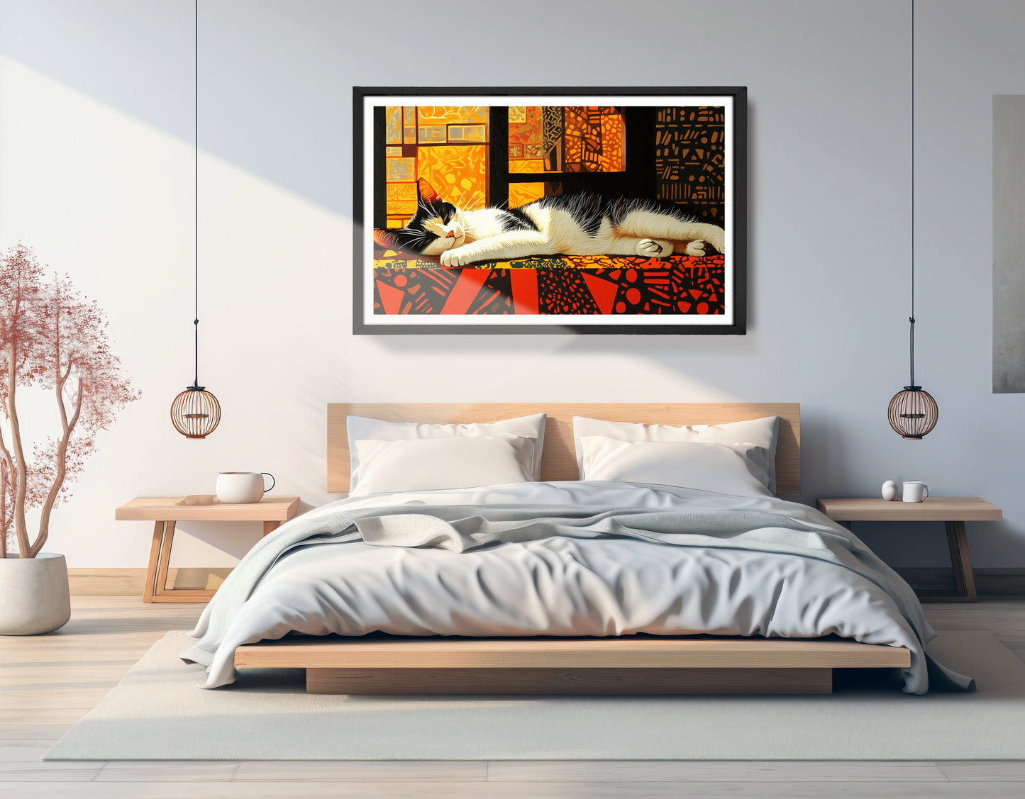 Sleeping White Cat African Pattern African American canvas print view 69