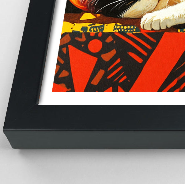 Sleeping White Cat African Pattern African American canvas print view 70