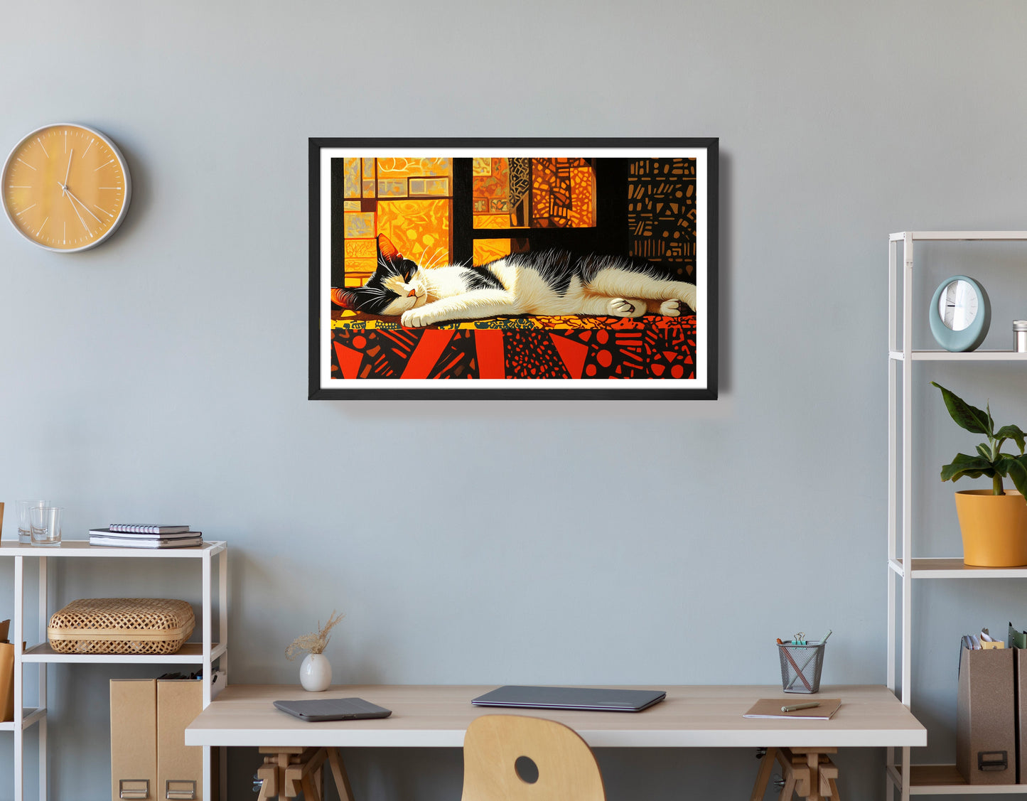 Sleeping White Cat African Pattern African American canvas print view 72