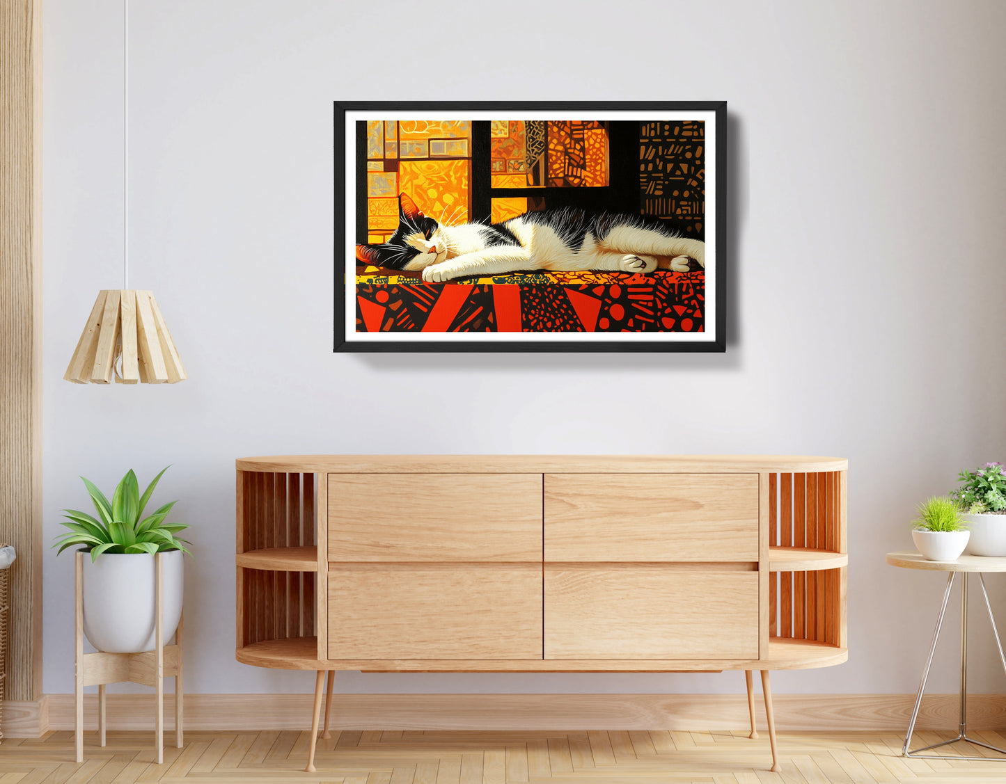 Sleeping White Cat African Pattern African American canvas print view 68