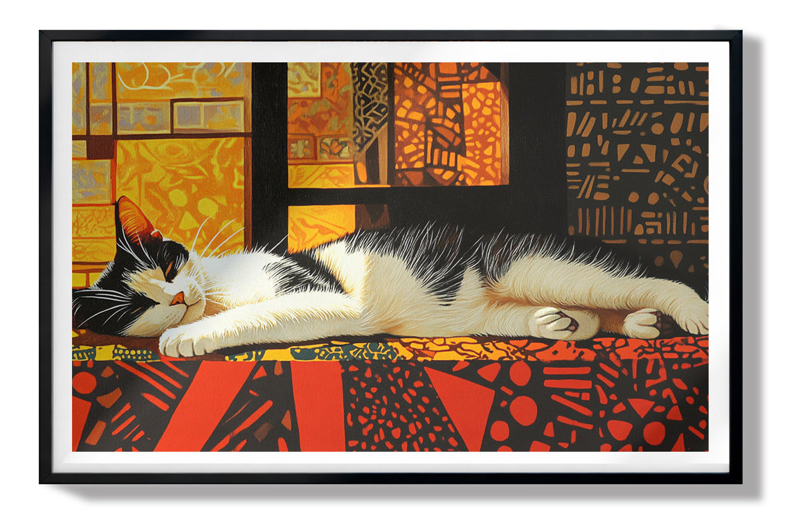 Sleeping White Cat African Pattern African American canvas print view 67