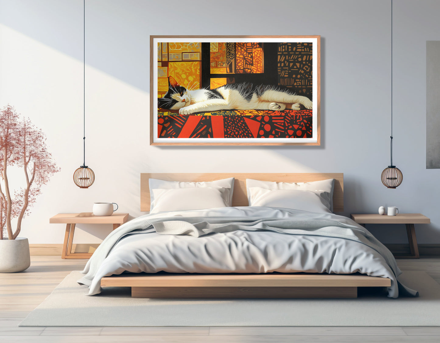 Sleeping White Cat African Pattern African American canvas print view 81