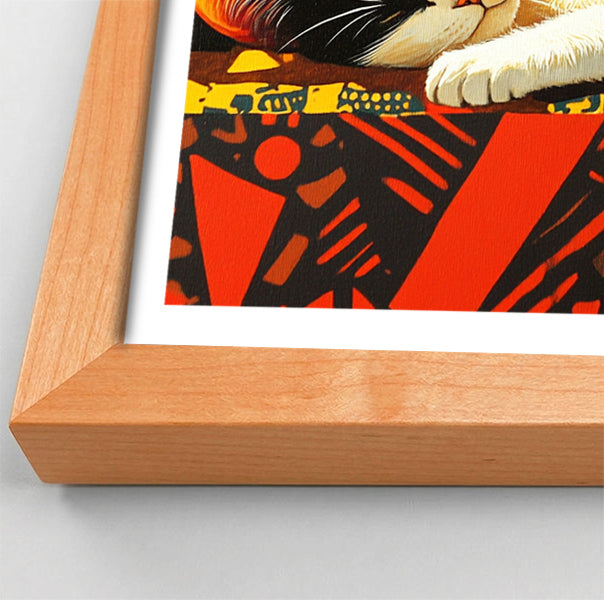 Sleeping White Cat African Pattern African American canvas print view 82