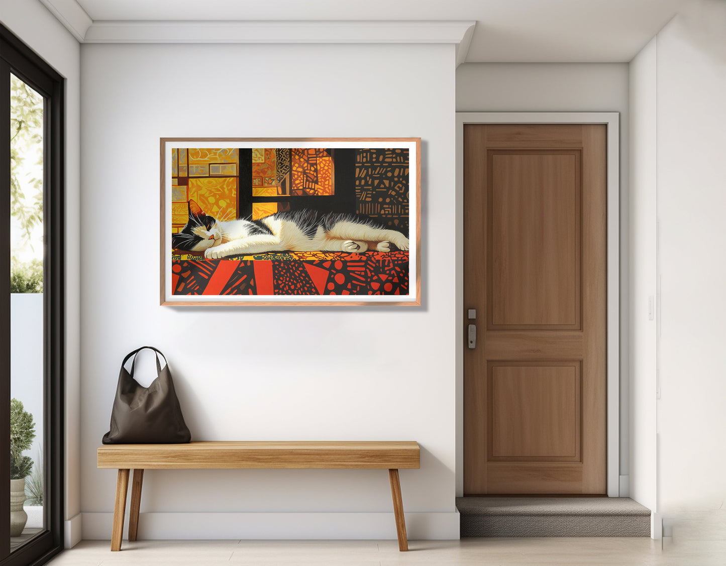 Sleeping White Cat African Pattern African American canvas print view 83